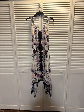 White House Black Market White Floral High-Low Dress with Purple Accents